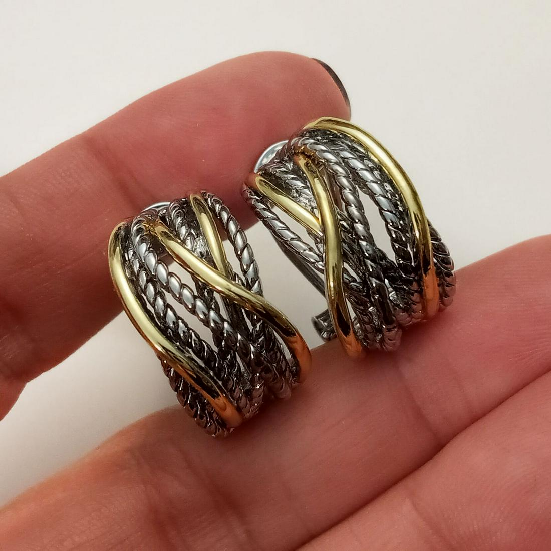 Two tone textured finish omega clasp earrings (1 of 4)