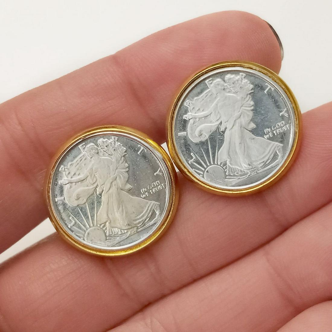 Fine silver Eagle Liberty round gold tone cufflinks (1 of 5)