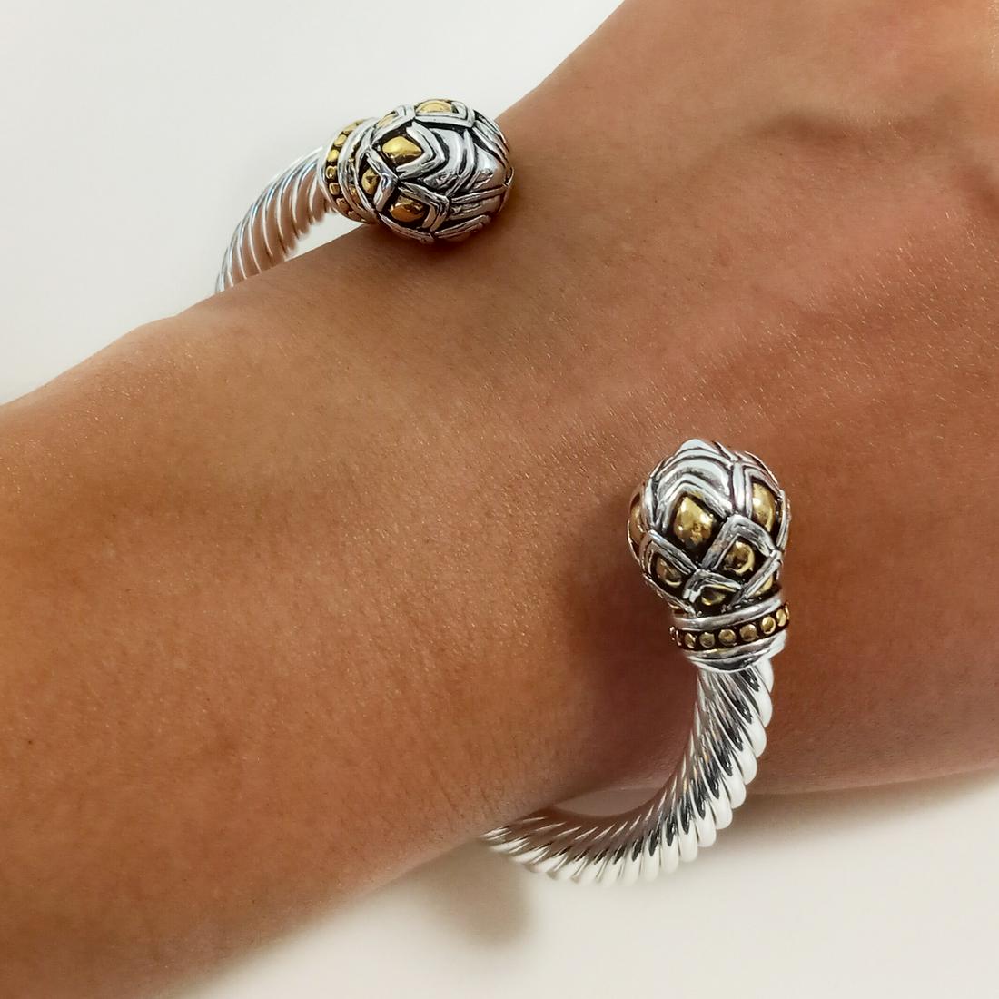 Two tone twisted cable texture cuff bracelet (1 of 6)