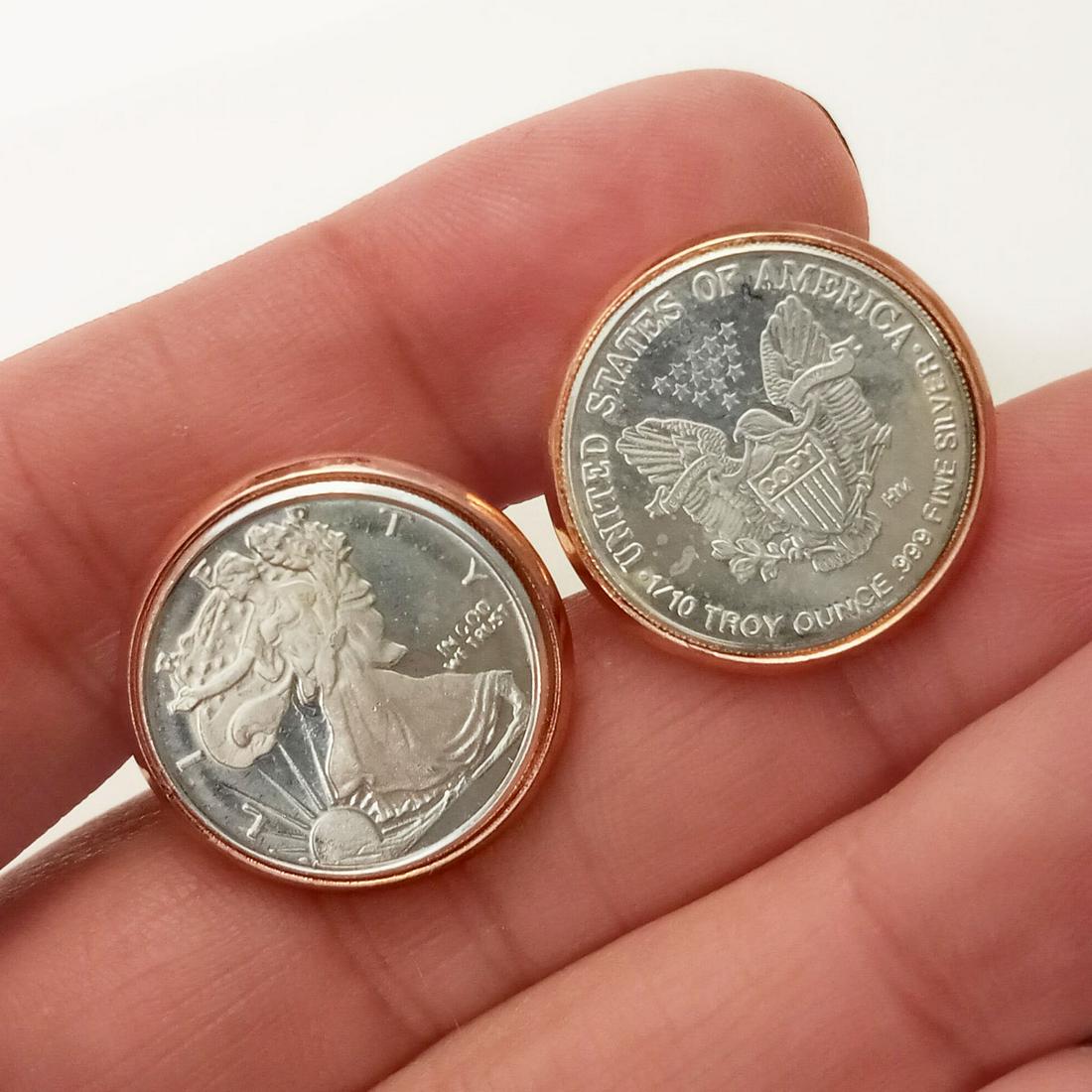 Fine silver Eagle Liberty round rose tone cufflinks (1 of 5)