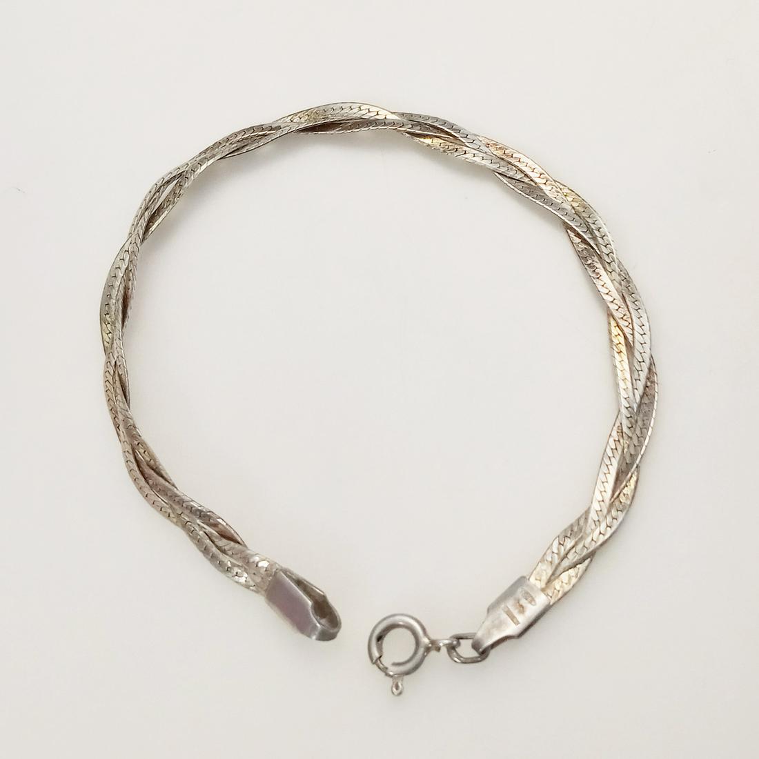 Sterling silver flat herringbone chain braided bracelet (1 of 4)