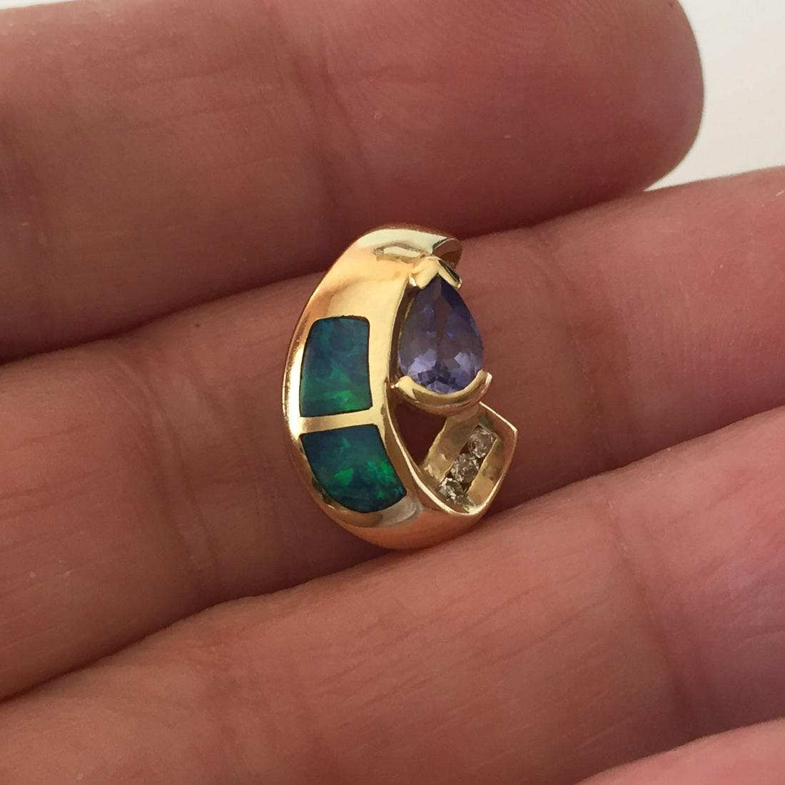 14k gold tanzanite diamond, 2 lab opal inlays pendant (1 of 6)