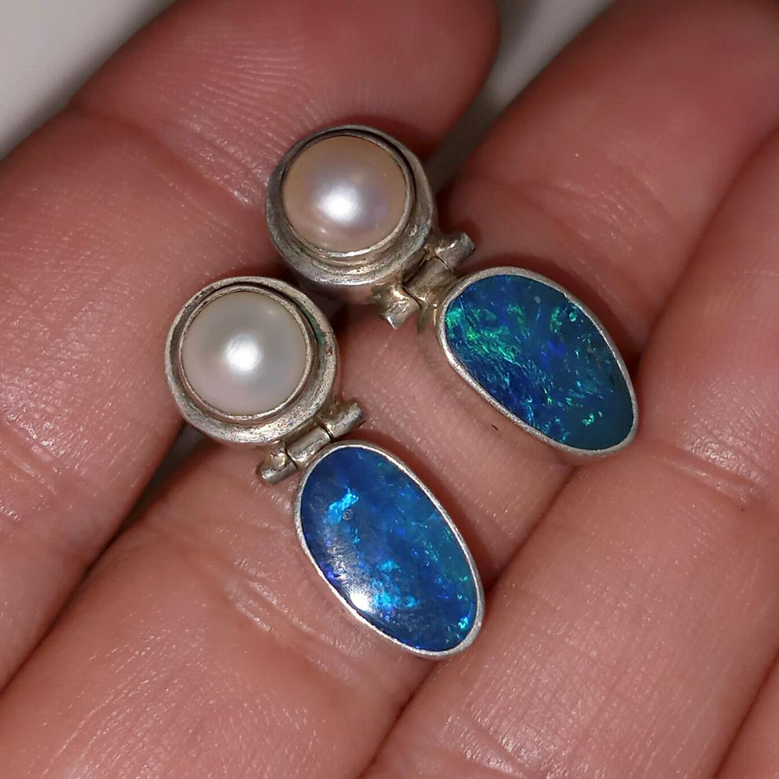 Vintage sterling silver pearl boulder opal earrings (1 of 6)