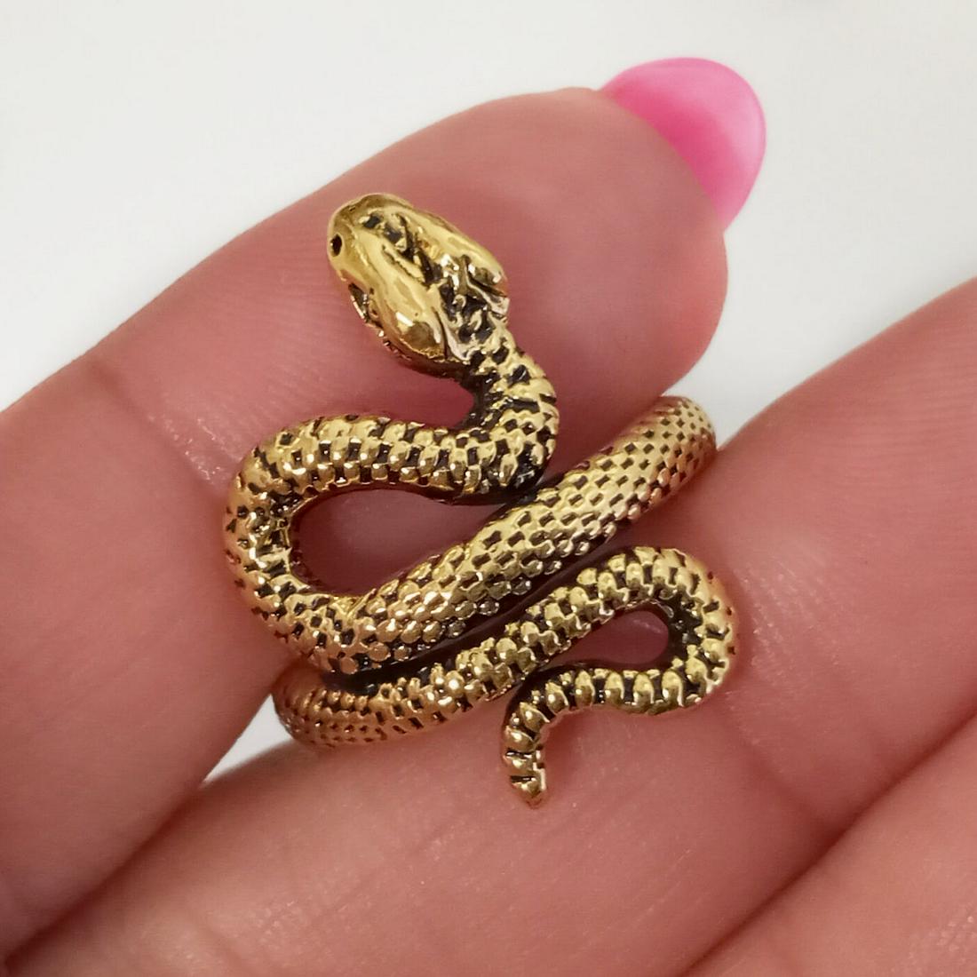 Gold tone textured, blacken details Snake ring size 7-8 (1 of 5)