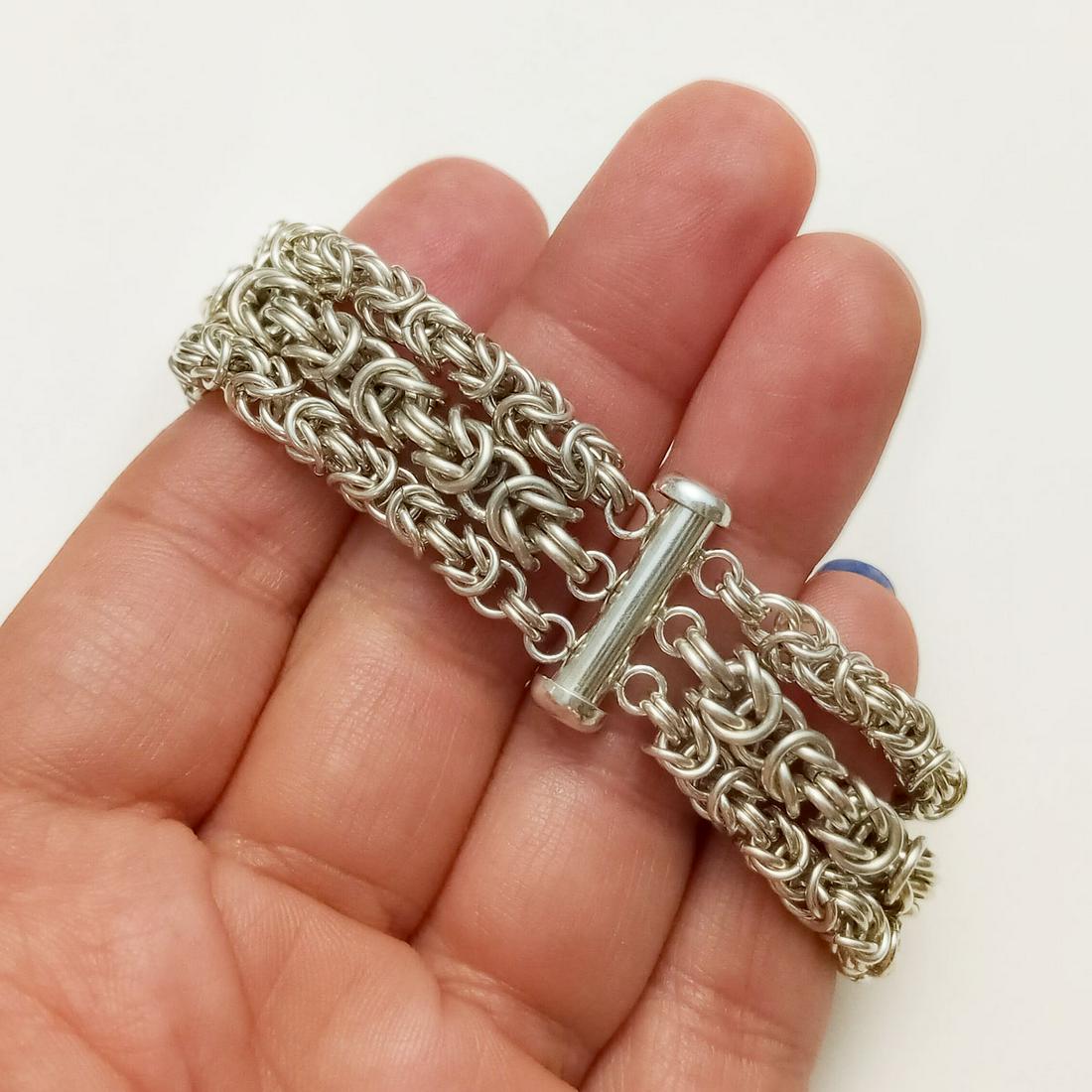 Sterling silver triple Byzantine chain bracelet (1 of 2)