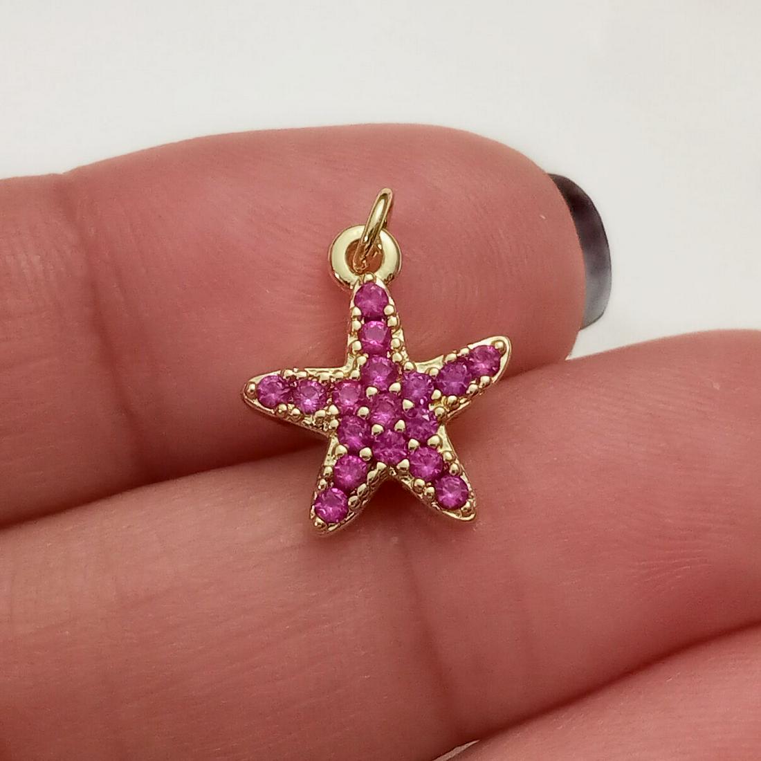 Gold tone pink CZ Starfish small pendant charm (1 of 3)