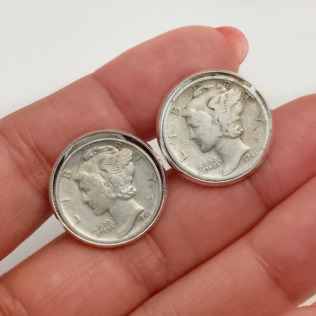 Silver Mercury Dime 1941 coin silver tone cufflinks (1 of 5)