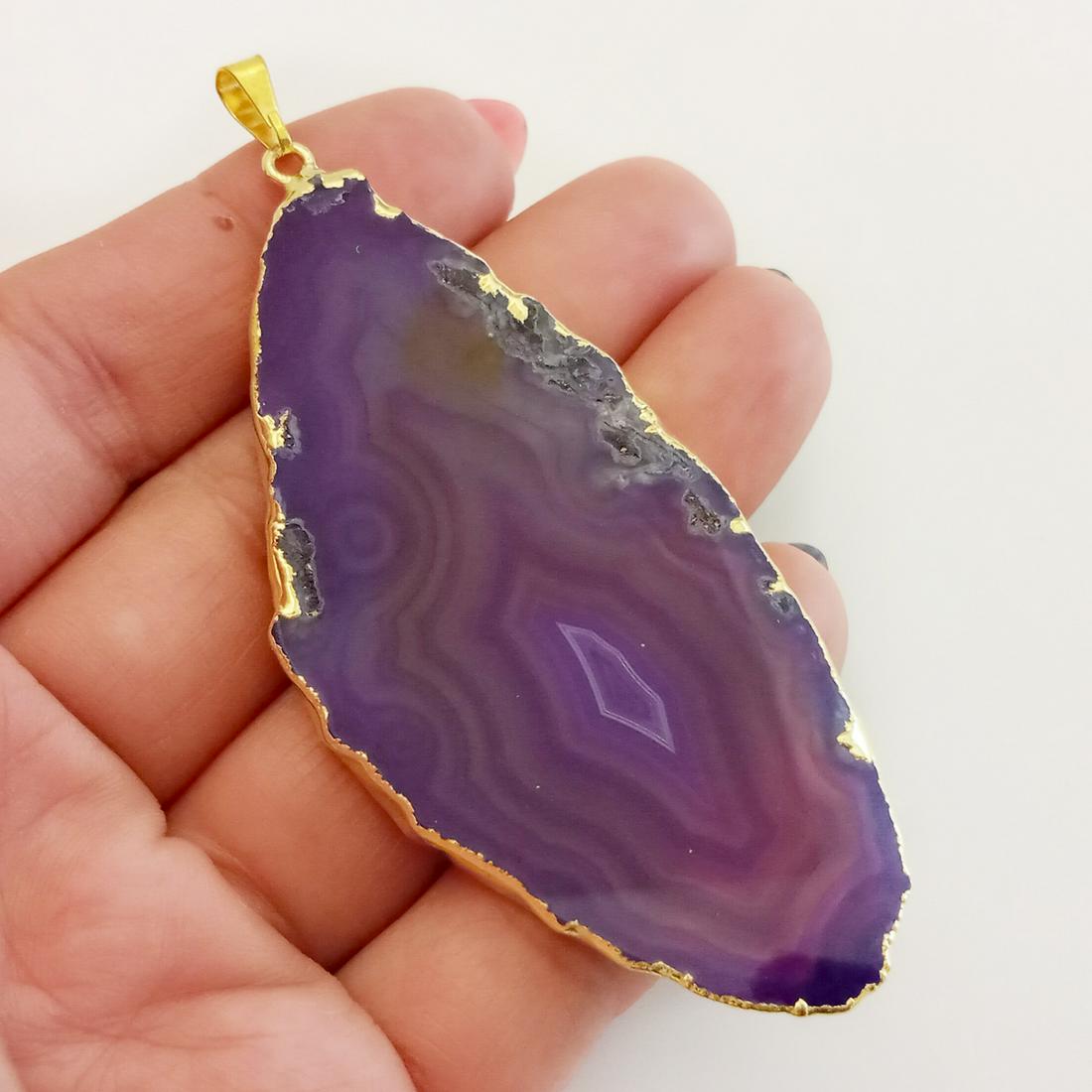 Gold tone Purple Agate free shape slice pendant (1 of 4)