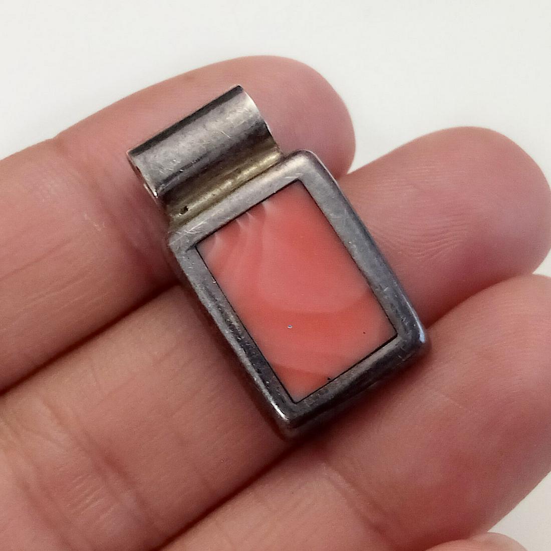 Sterling silver salmon coral color inlay pendant (1 of 3)