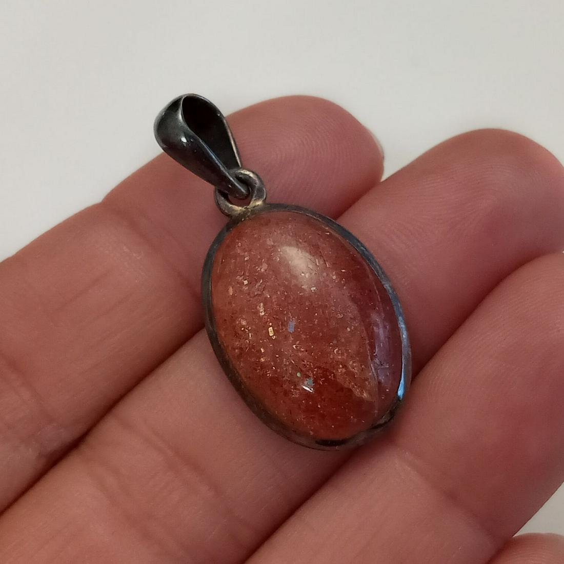 Oxidized sterling silver cherry quartz cab pendant (1 of 3)