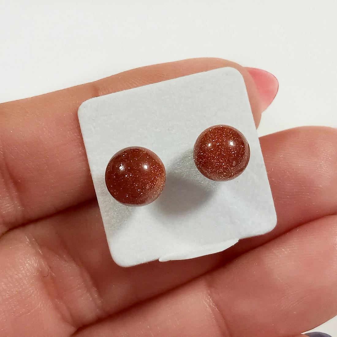 8 mm Round Sandstone beads silver tone stud earrings (1 of 3)