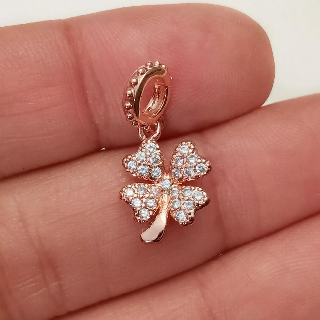 Rose gold tone CZ Shamrock 4 Leaf Clover tiny charm (1 of 3)