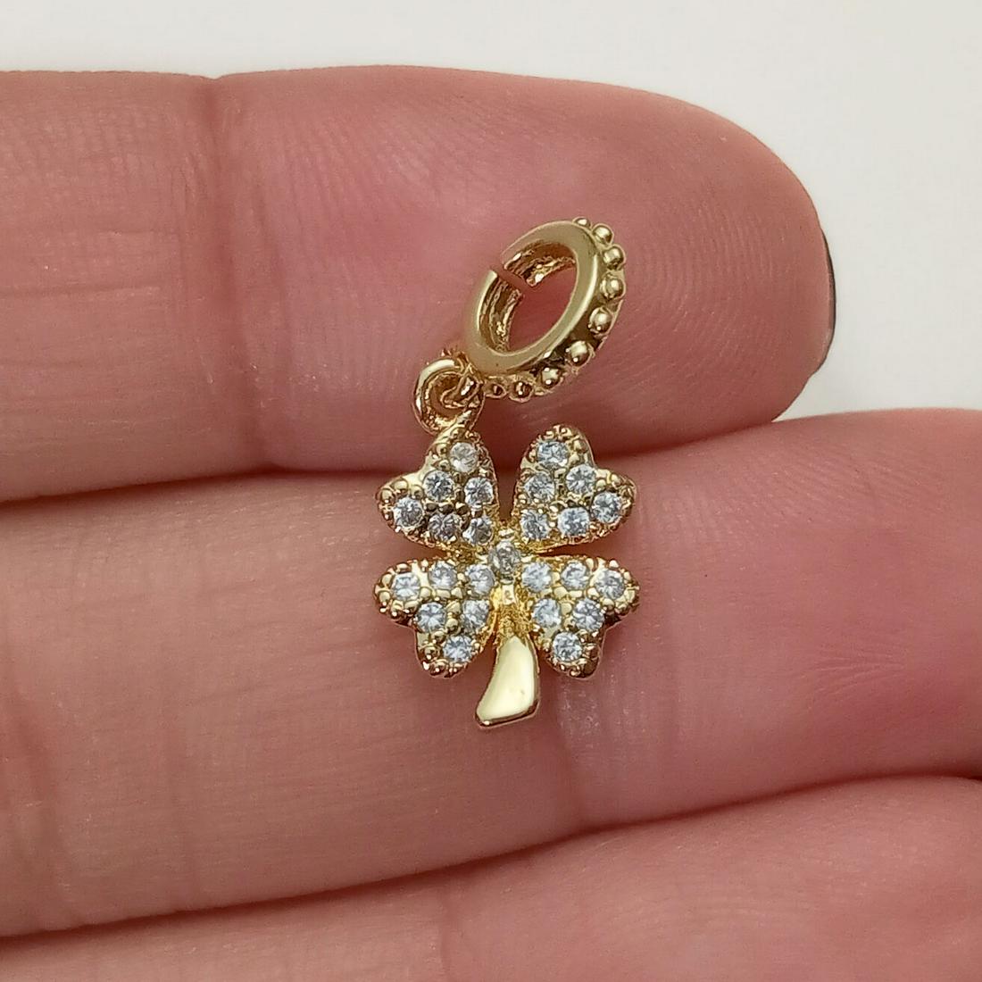 Gold tone clear CZ Shamrock 4 Leaf Clover tiny pendant (1 of 3)