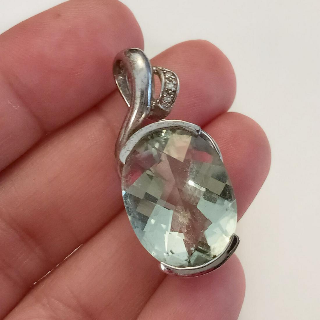 QCD: Sterling silver diamond, green amethyst pendant (1 of 3)