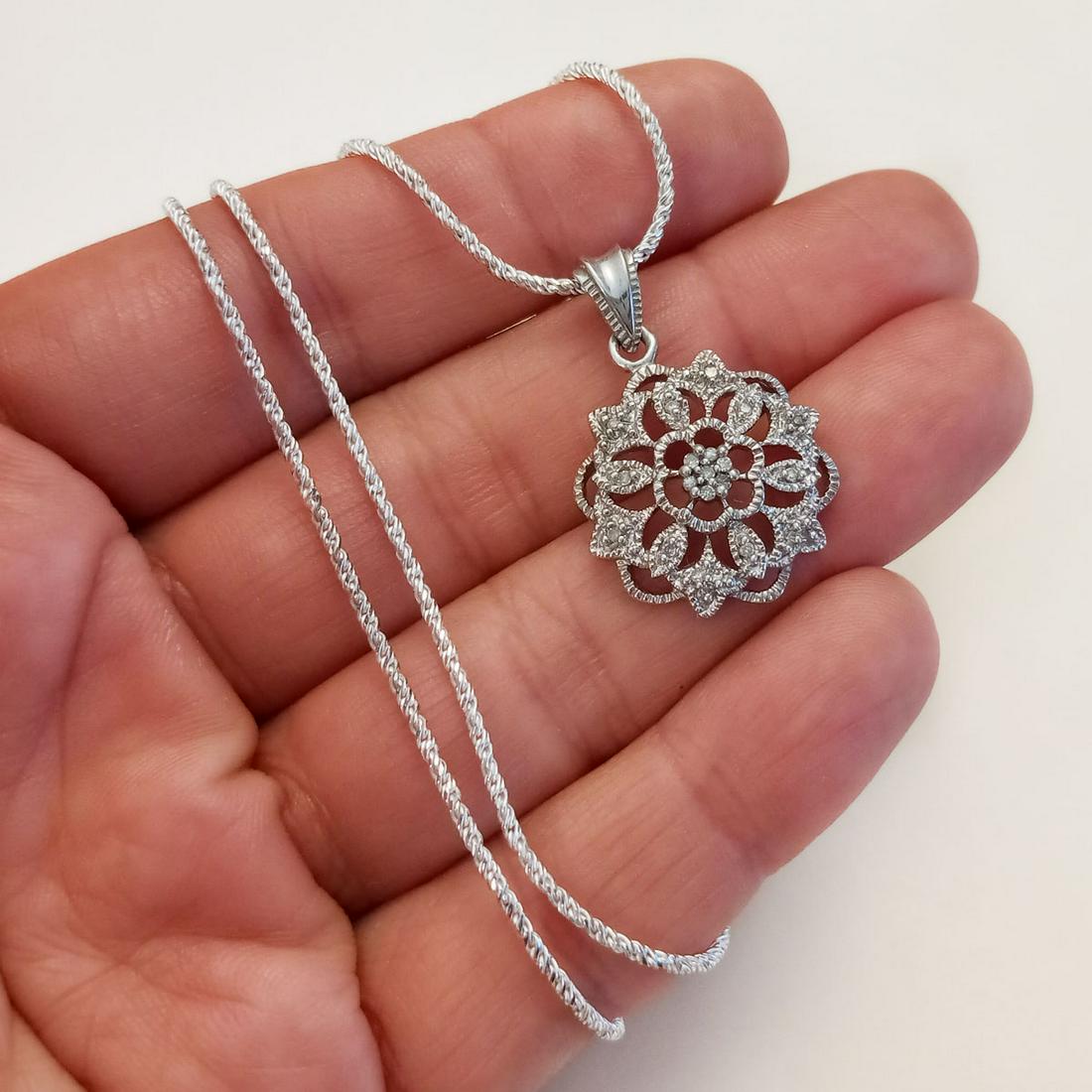 Sterling silver Diamond Flower pendant chain (1 of 5)