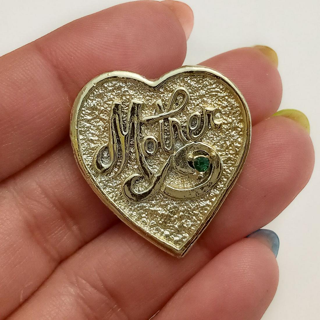 GERRY'S Gold tone MOTHER heart brooch, signed (1 of 3)