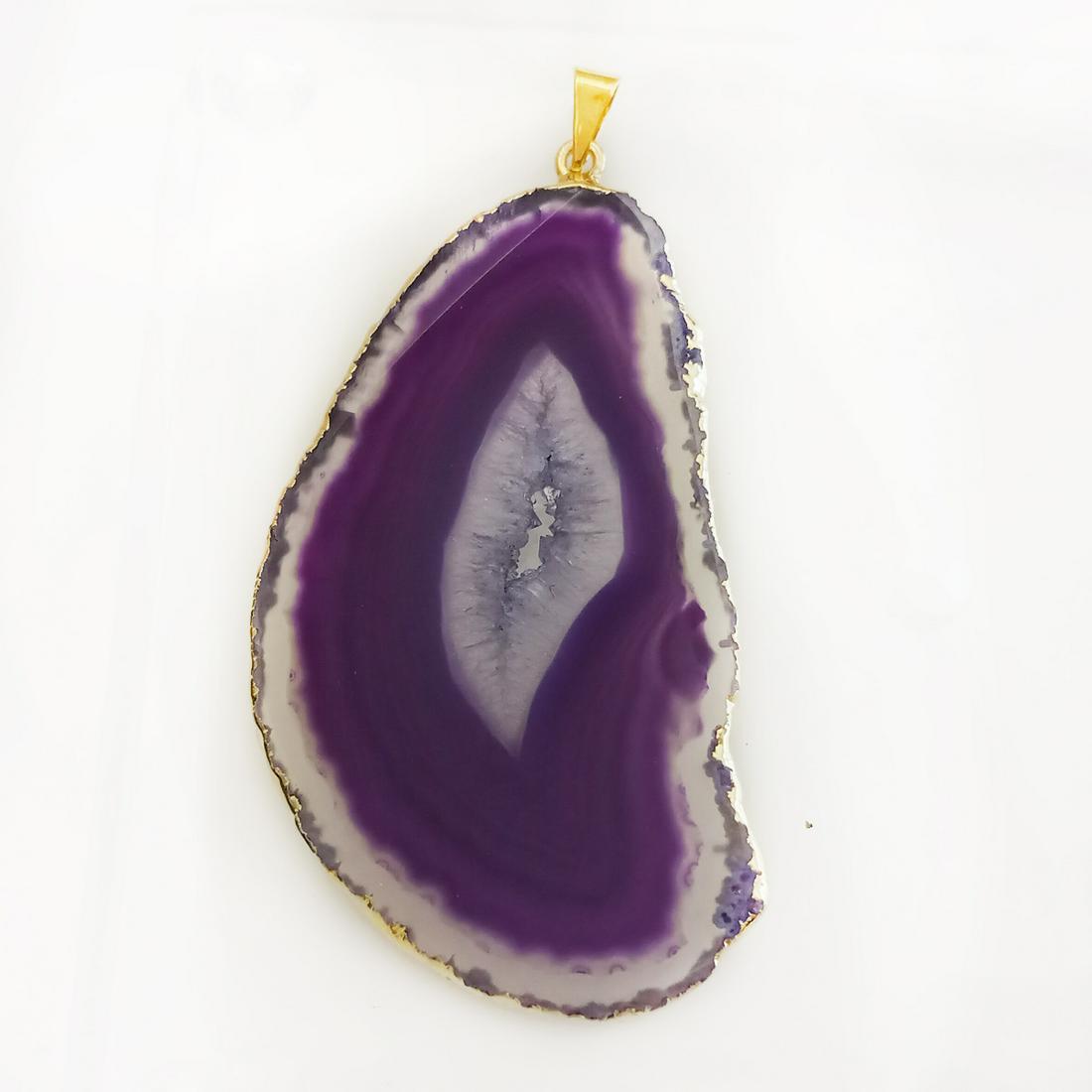 Gold tone Purple Agate Druzy free shape slice pendant (1 of 4)