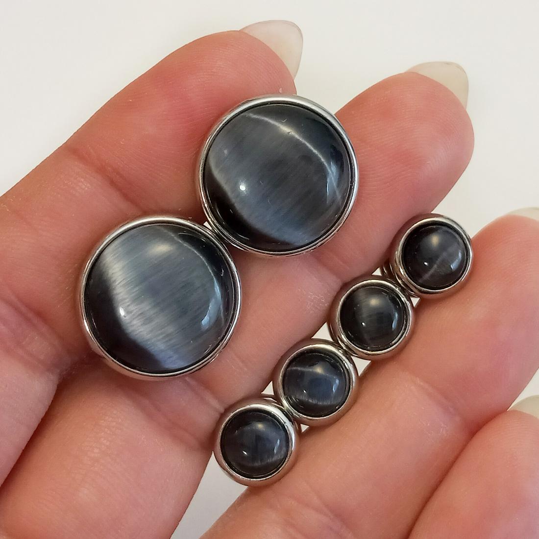 Silver tone black gray faux Cat eye cufflinks buttons (1 of 11)