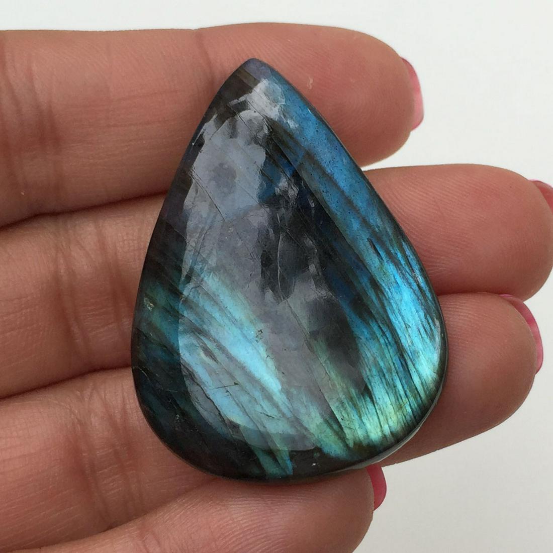 Labradorite pear cabochon flat slab, weight 62.95 cts (1 of 5)
