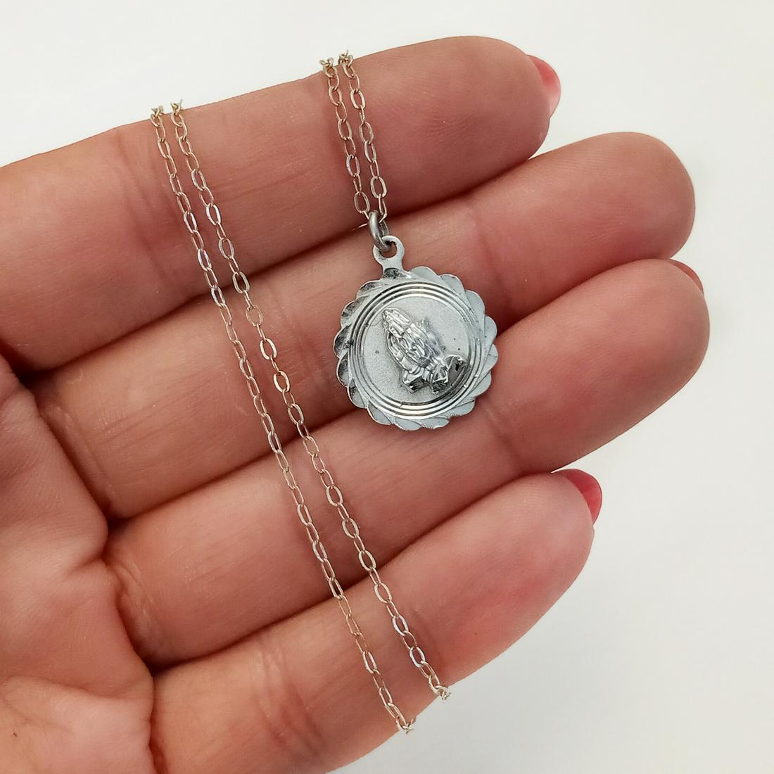 Sterling silver Praying hand pendant chain necklace (1 of 4)
