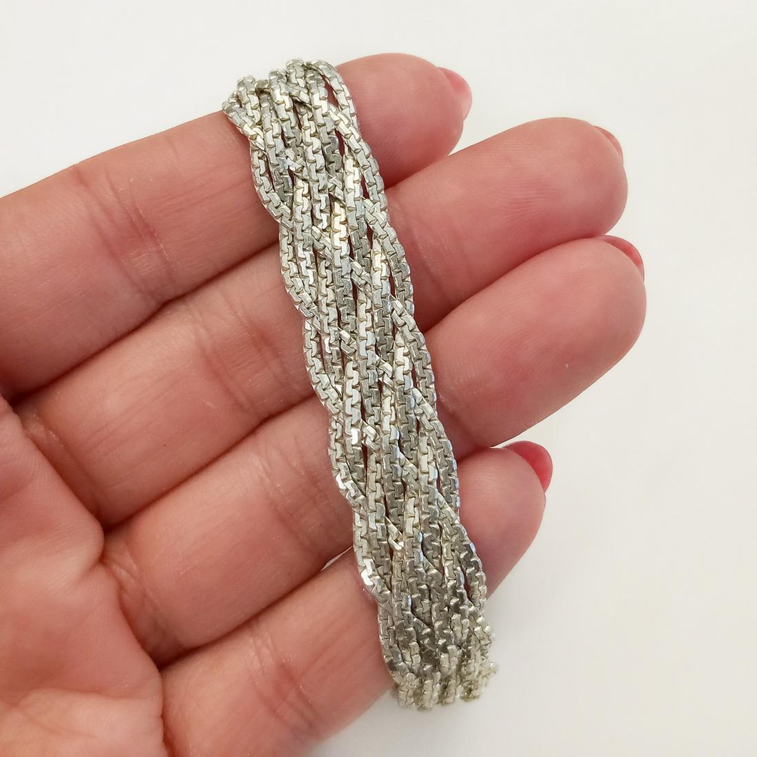 Sterling silver flat chain braided bracelet Italy (1 of 3)