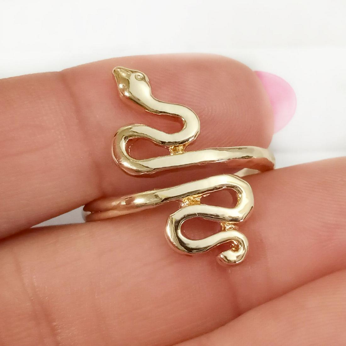 Rose gold tone shiny finish Snake ring, adj 9-10 (1 of 4)