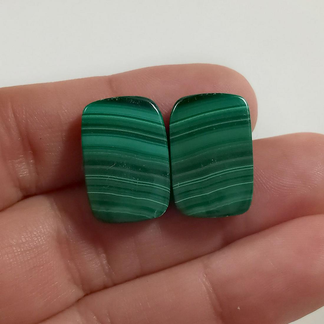 Pair of rectangular malachite flat cabochons, 35.25 cts (1 of 3)