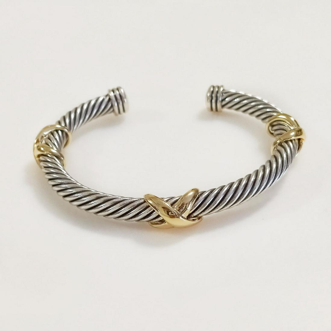Two tone X detail cable texture cuff bracelet (1 of 6)