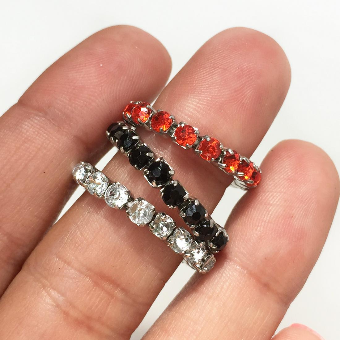 3 silver tone black red clear crystals stretch rings (1 of 2)