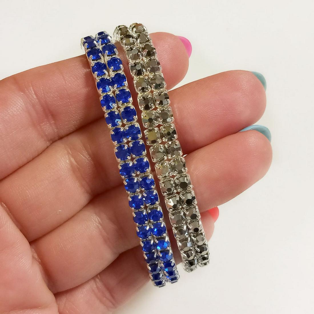 2 silver tone blue, gray rhinestones stretch bracelets (1 of 5)