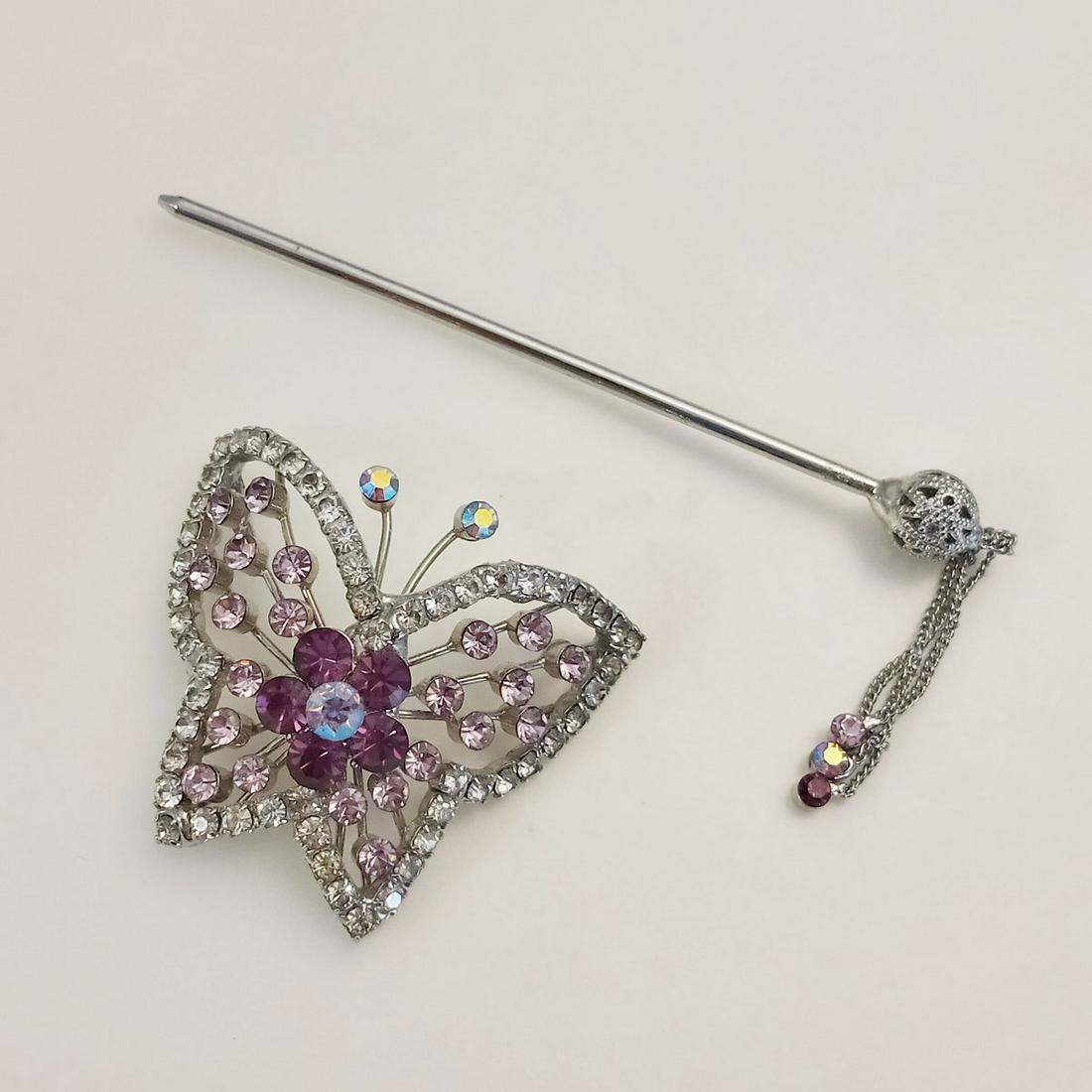 Silver tone purple crystals Butterfly Hair accessory (1 of 3)