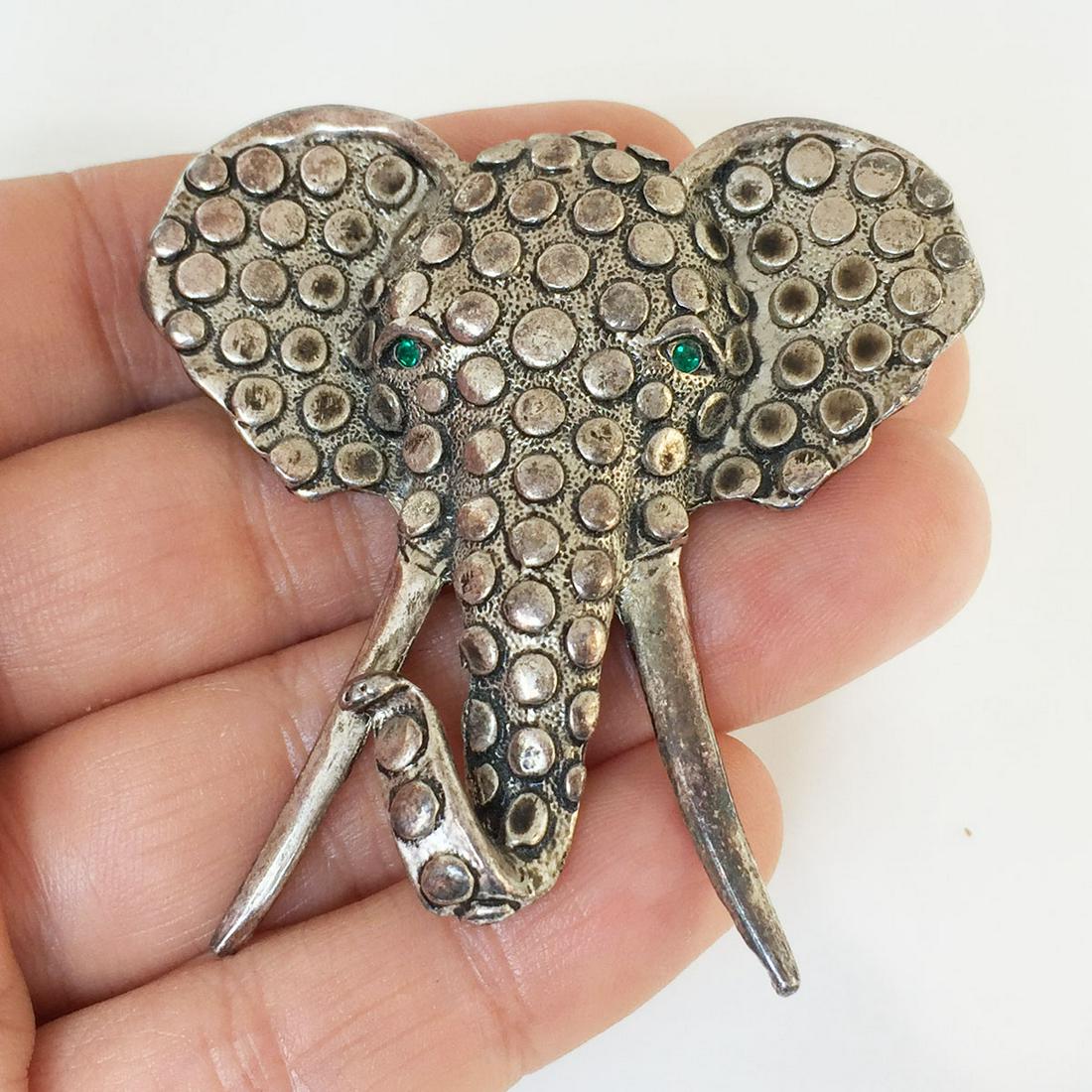Vintage silver tone textured finish Elephant brooch (1 of 3)