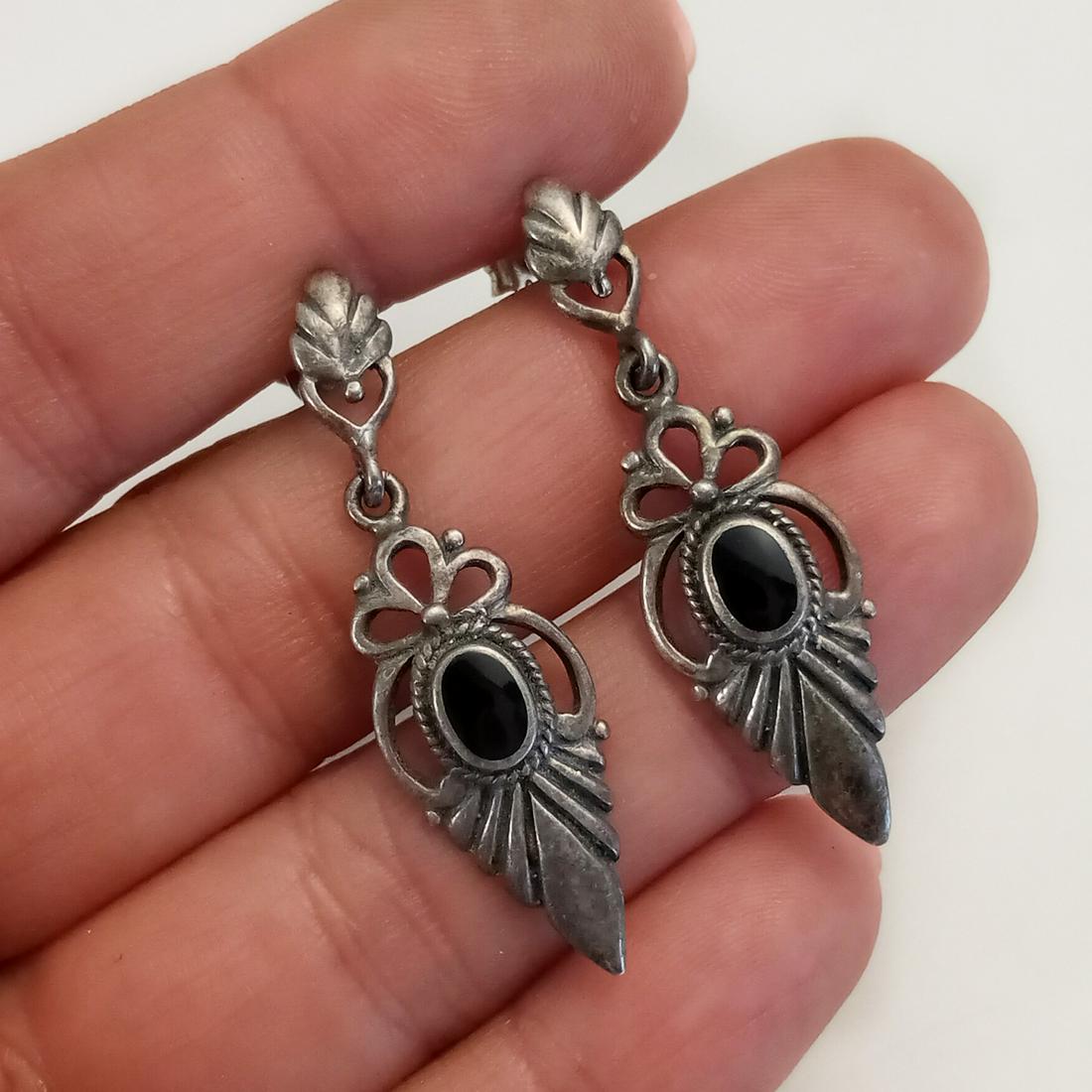 MARSALA Sterling silver black onyx earrings, signed (1 of 3)