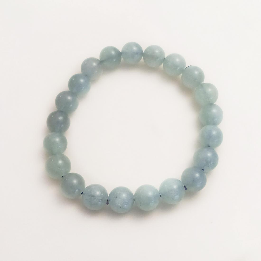 9.5 mm round milky Aquamarine beads stretch bracelet (1 of 2)
