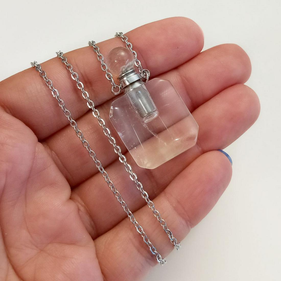 Genuine clear Quartz perfume bottle pendant necklace (1 of 3)