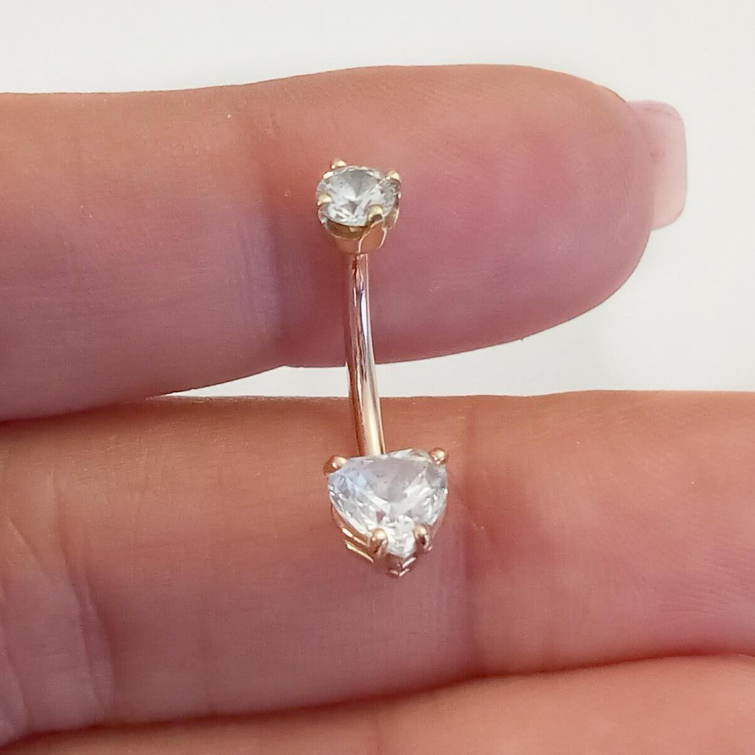 14K rose gold clear heart rhinestones belly ring (1 of 3)