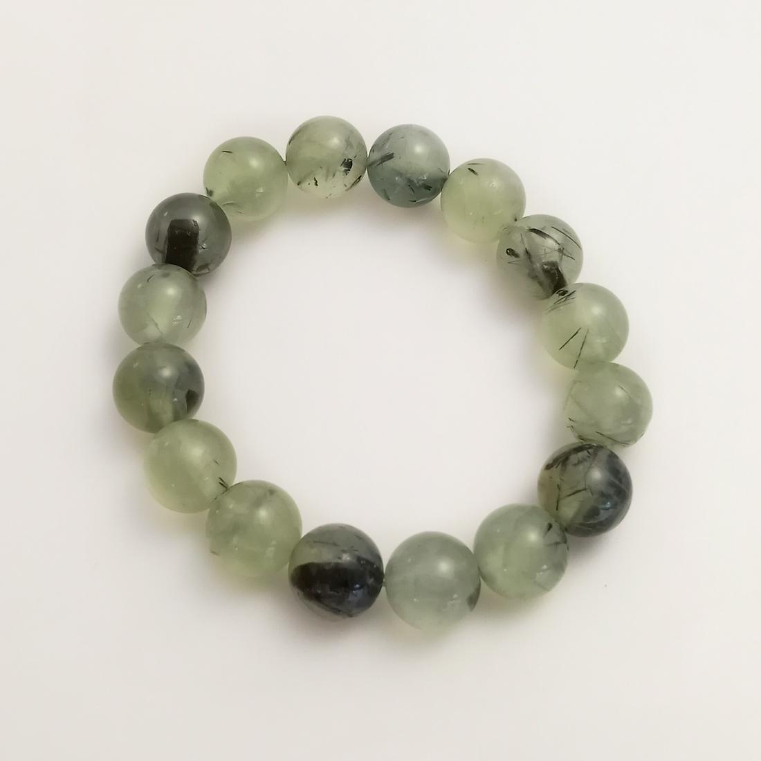 12 mm round shape green Prehnite beads stretch bracelet (1 of 2)