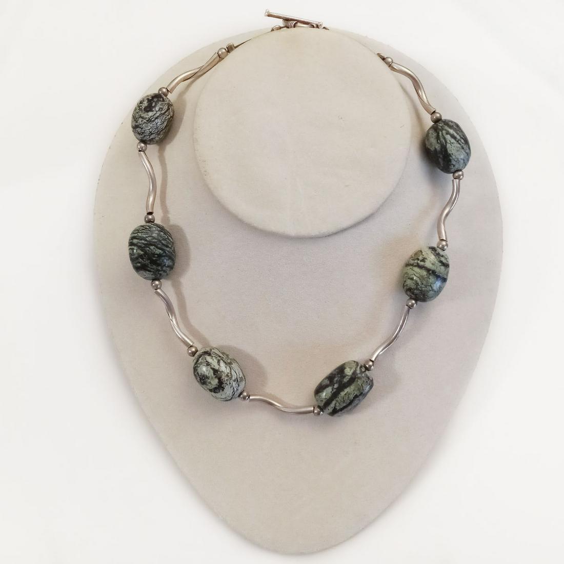 Oval jasper beads and sterling silver necklace (1 of 3)