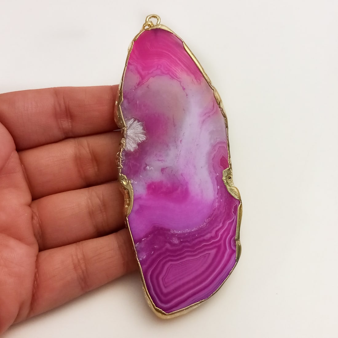 Gold tone Magenta Pink Agate free shape slice pendant (1 of 3)