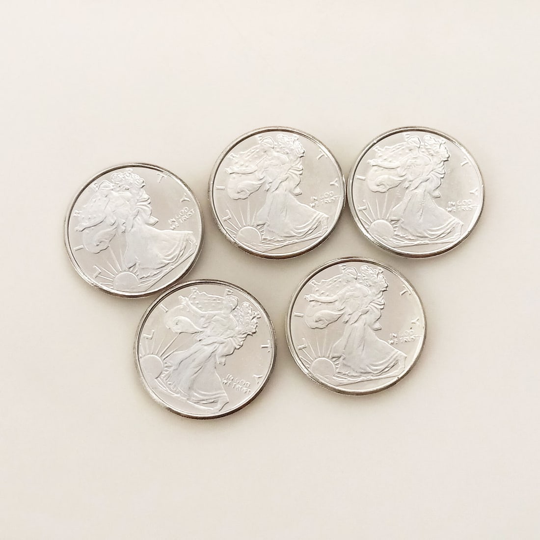 Lot of 5 US Walking Liberty 1/10 oz Fine silver rounds (1 of 3)