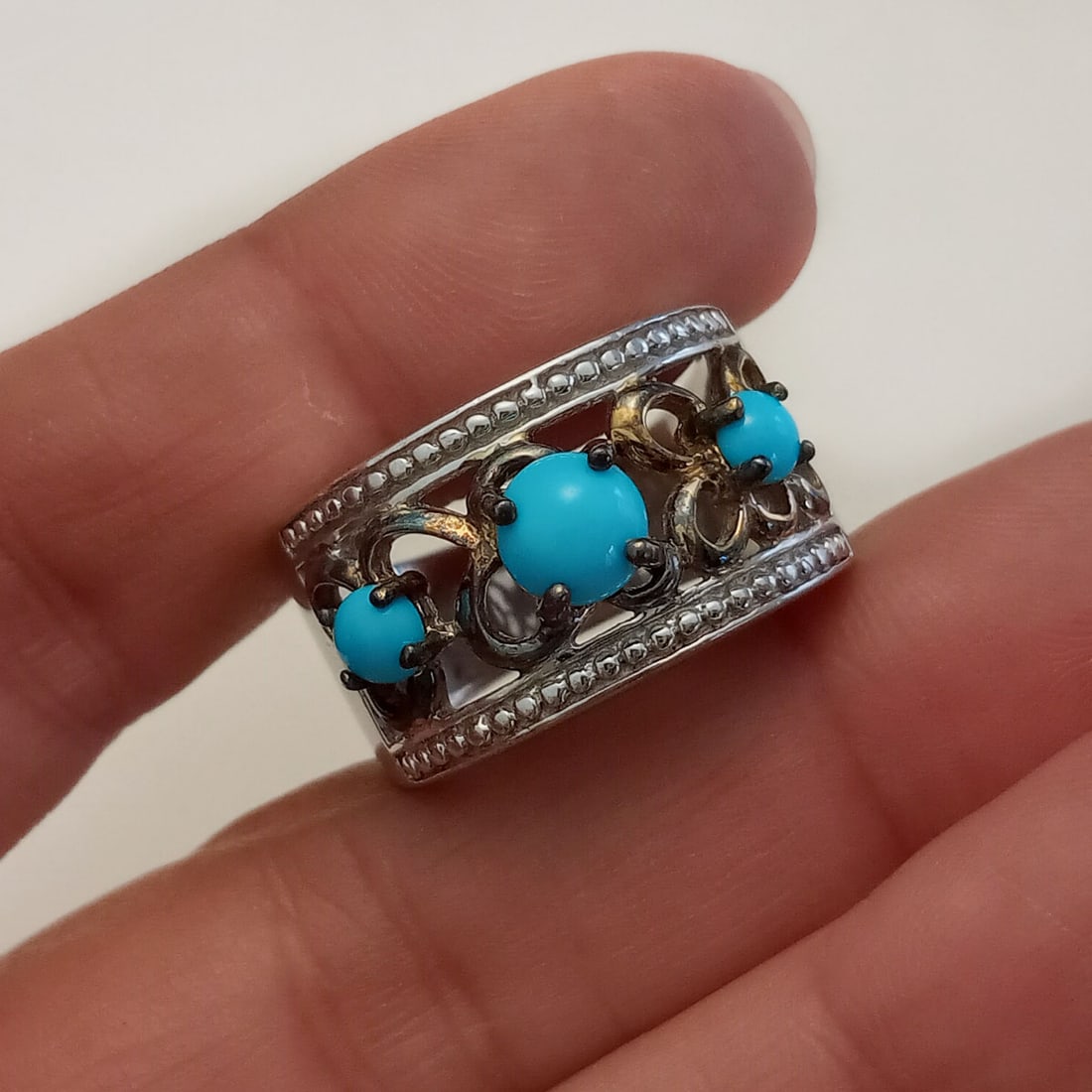 Sterling silver turquoise color cab ring size 10 (1 of 5)