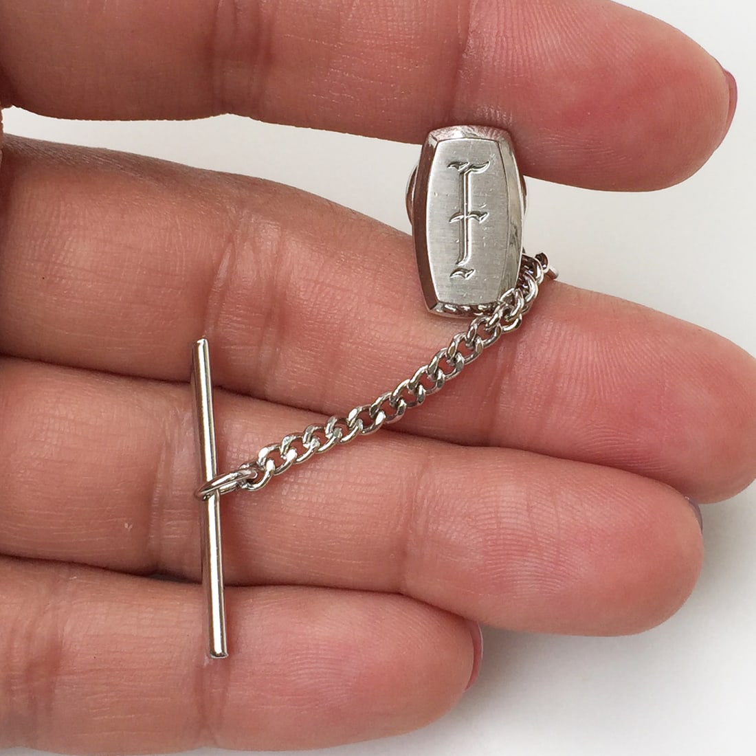 HICKOK Silver tone matte finish Initial F tie pin (1 of 3)