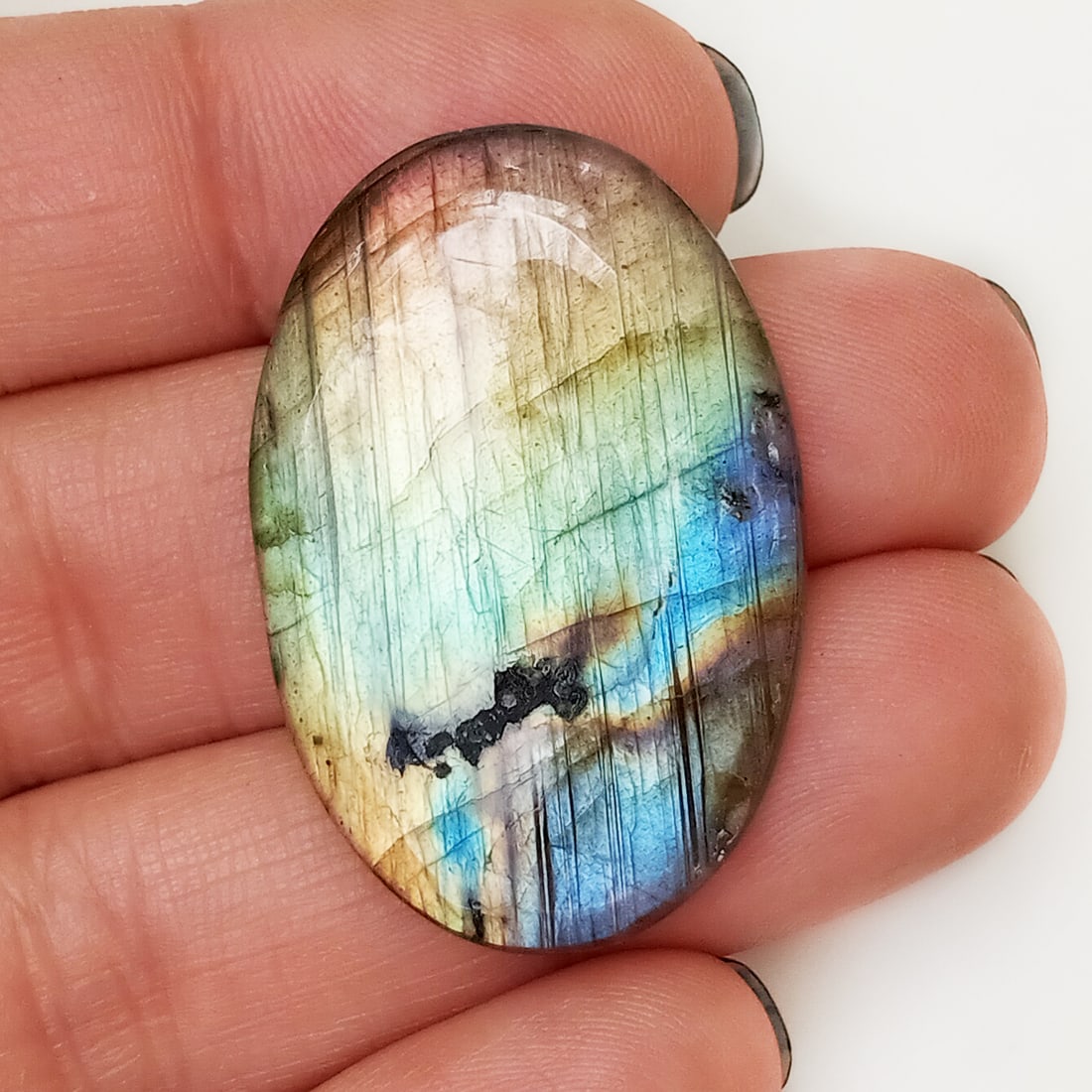 Oval shape labradorite flat cabochon, weight 29.72 cts (1 of 4)