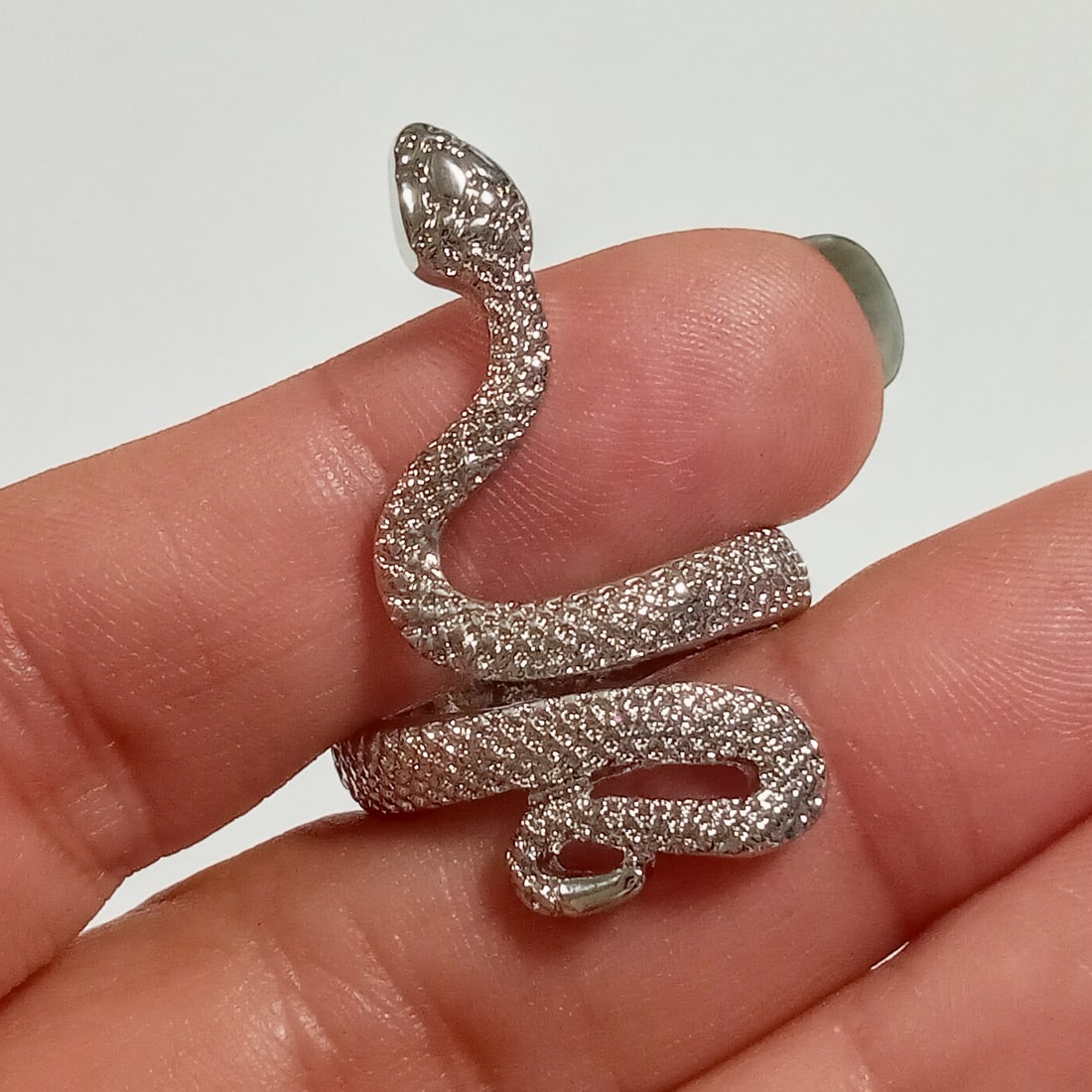 Silver tone textured finish Snake ring, adj 7 3/4-9 (1 of 5)