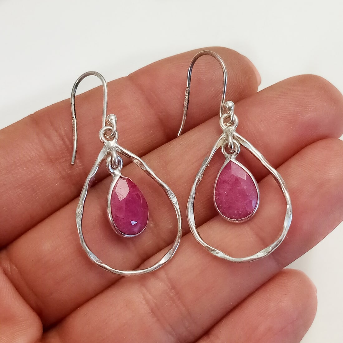 Sterling silver pear shape pink tourmaline earrings (1 of 4)