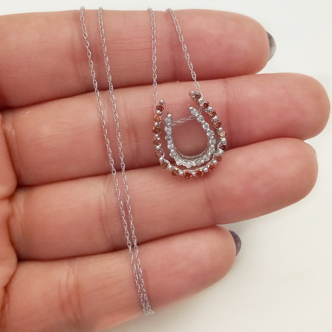 10 KT gold brown white diamond horseshoe necklace (1 of 4)