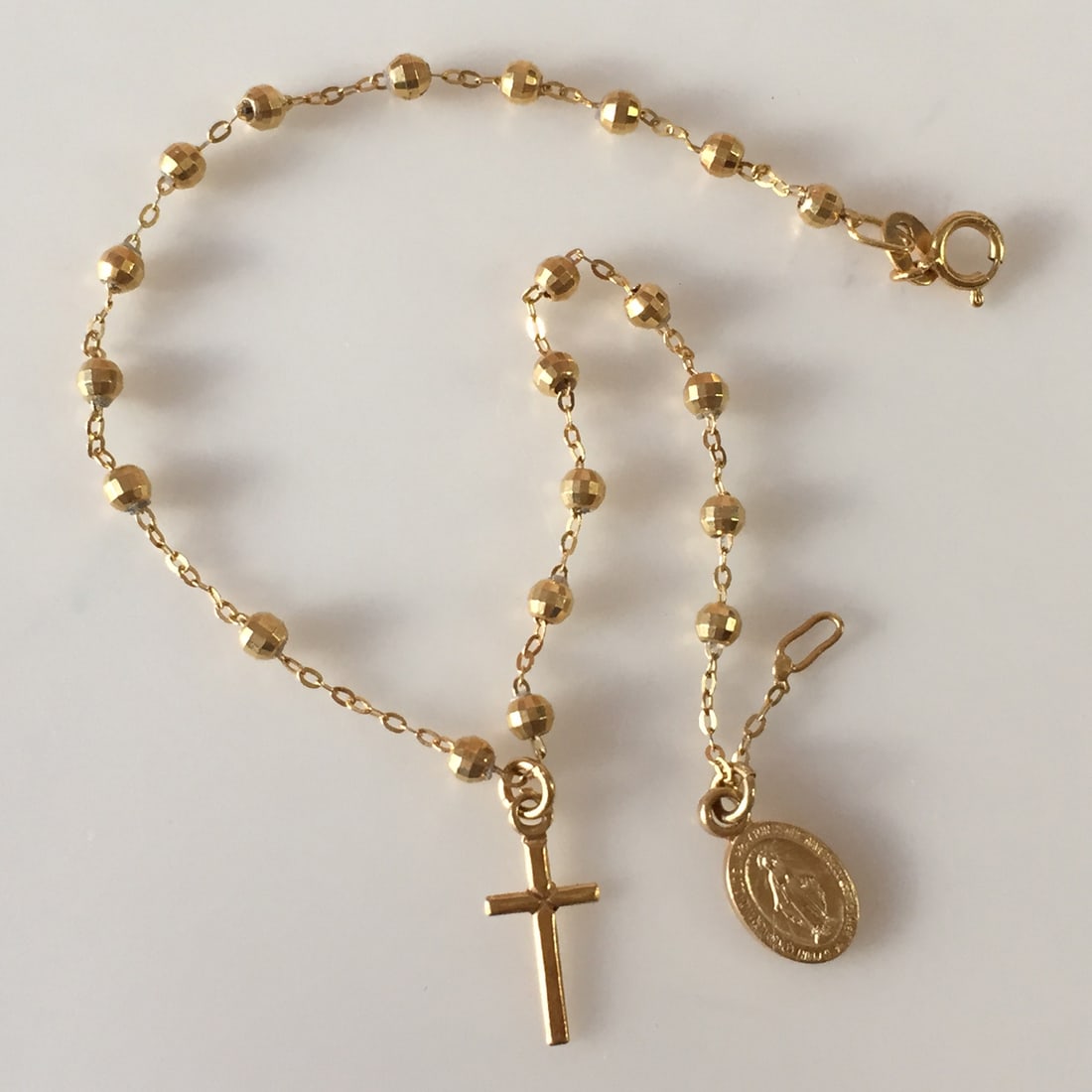 18k yellow gold religious medallion and cross charms bracelet (1 of 6)