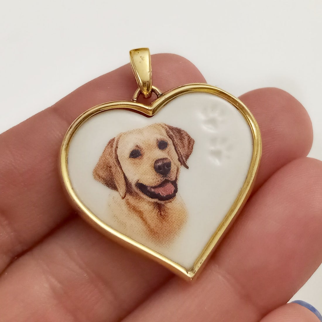 Gold plated sterling silver porcelain Lab heart pendant (1 of 3)