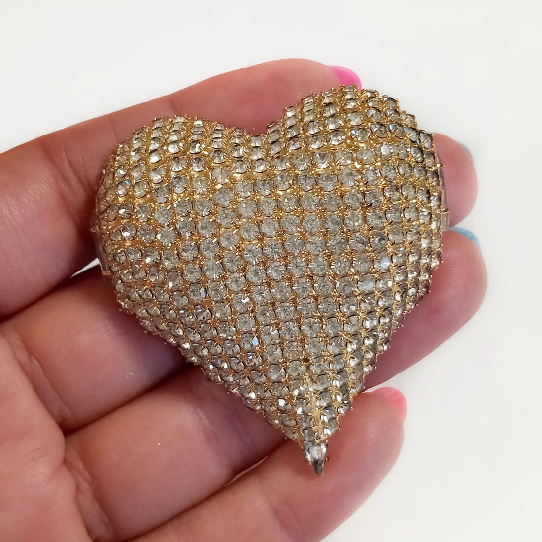 BAUER Vintage gold tone rhinestones puffy heart brooch (1 of 4)