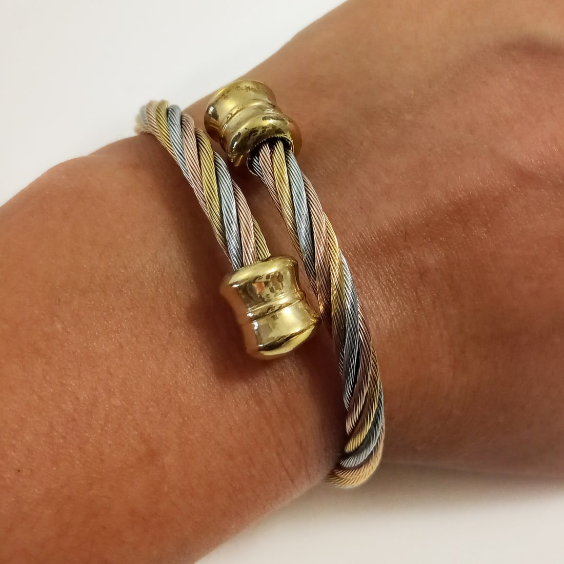 Tri tone twisted cable wrap bracelet (1 of 7)